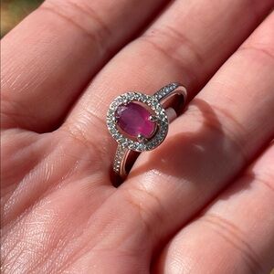 NWT Elegant Natural Ruby Ring with CZ accents in 925 Silver size 5.5
